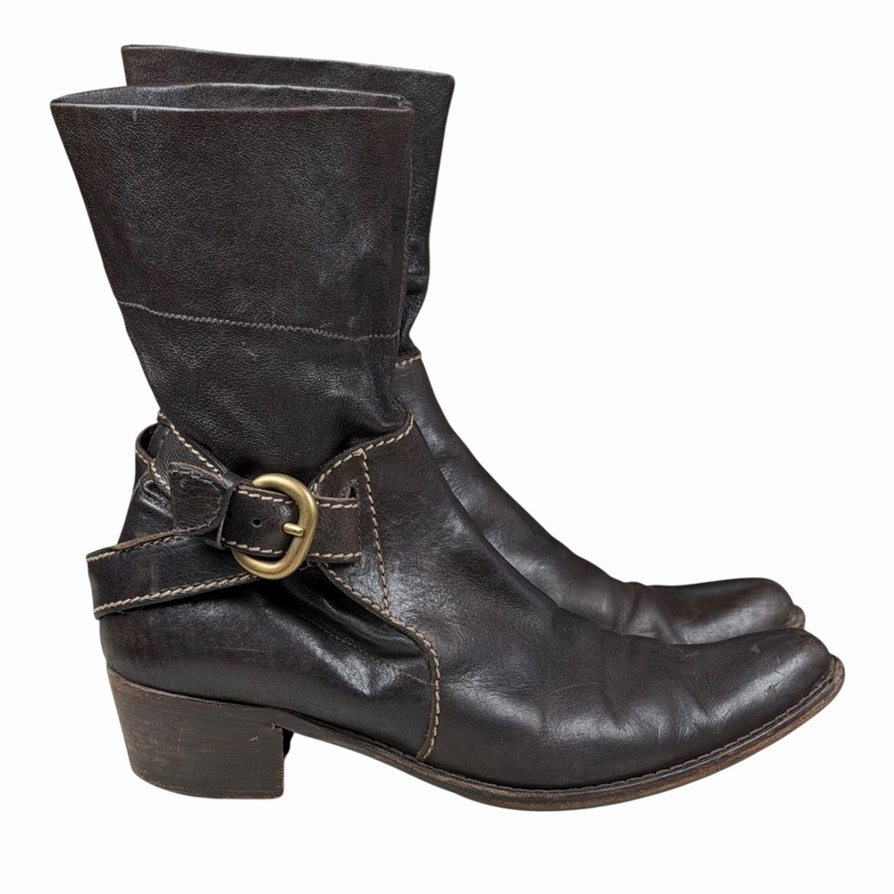 Henry‎ Beguelin Artisan Brown Soft Leather Cowboy Buckle Ankle Boots Italian -40